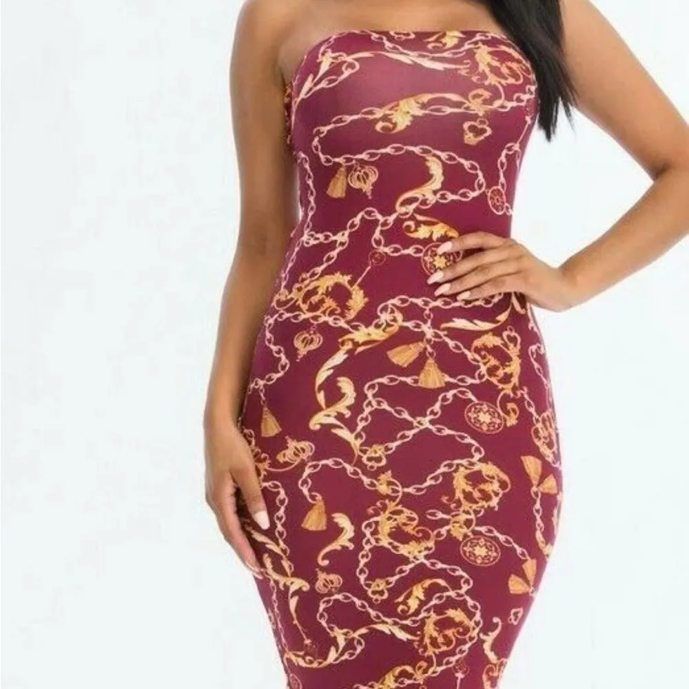 NWT capella New Burgundy Chain Print Criss Cross Back Dress small Red - Image 3