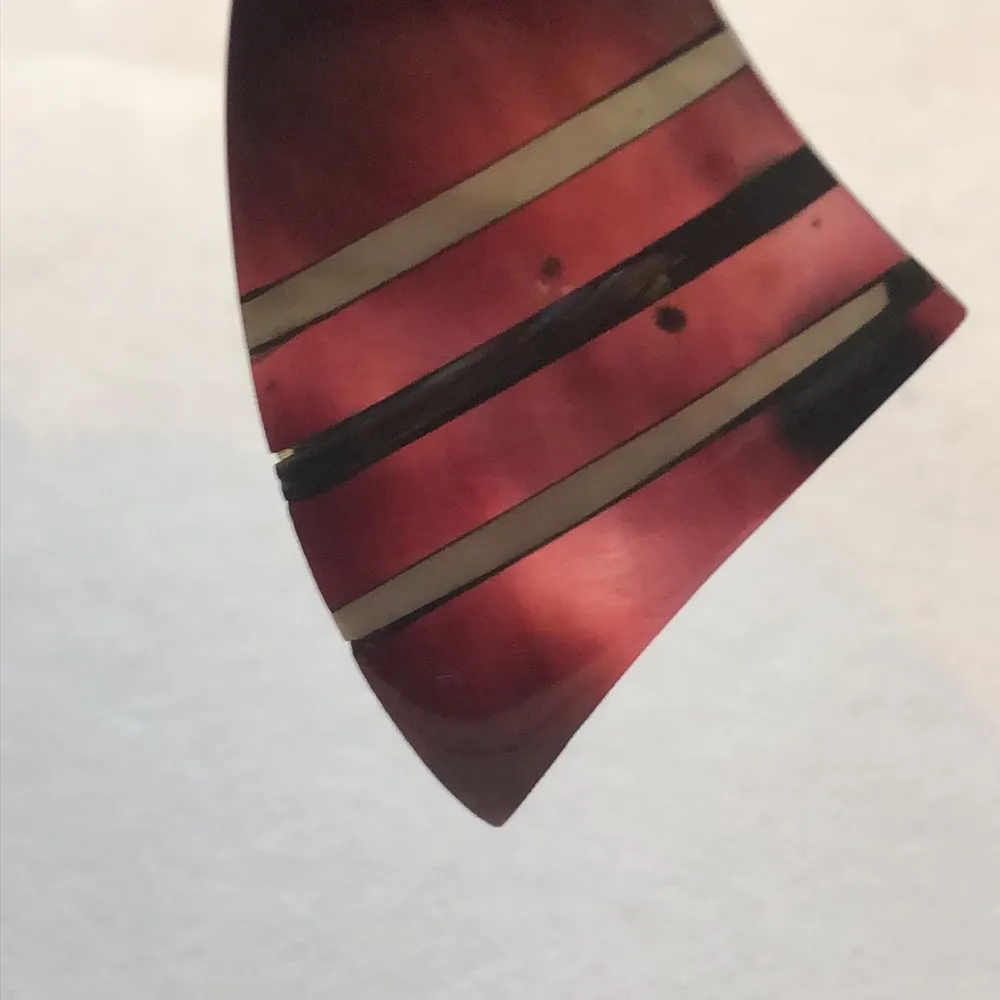 Dark Burgundy and Shell Striped Retro Boho Earrings Silver - Image 5