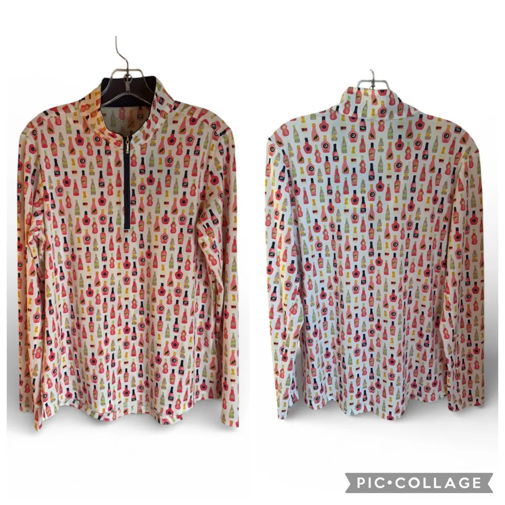 NWT SanSoleil Vineyard Wine Bottle Print Solcool 1/4 Zip Pullover Top White Size M - Image 2