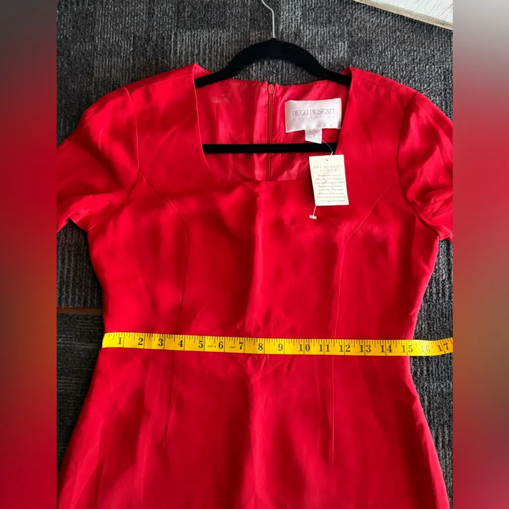 HUGO BUSCATI. NWT Silk Long Sleeve Mini Dress, Classic Red, SIZE 10 - Image 12