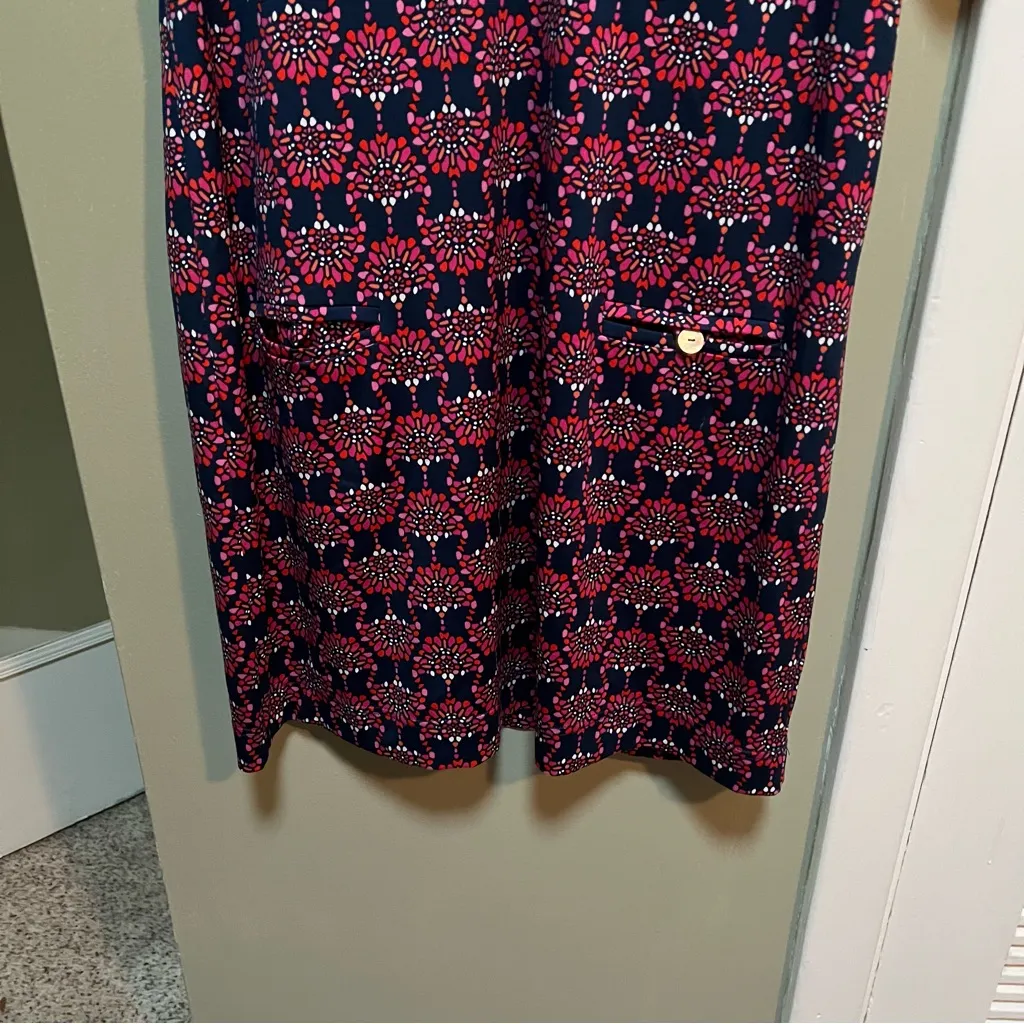 Escapada Living Shift Dress Collared Short Sleeve Navy Floral Split Neck L - Image 3