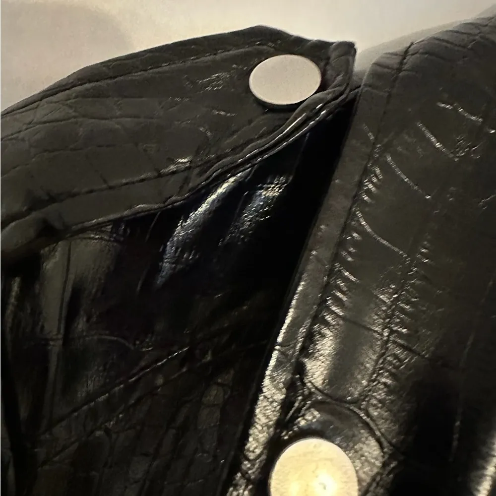 Topshop Black Faux Leather Shine Moto Jacket Croc Embossed Zip Biker US 4 Shiny - Image 7