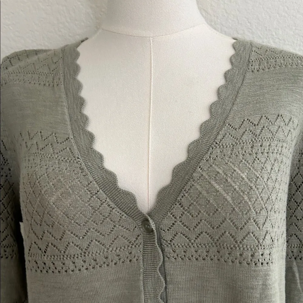 Frye Women's Pointelle Cardigan, Sage, Size Large, NWT - Image 3