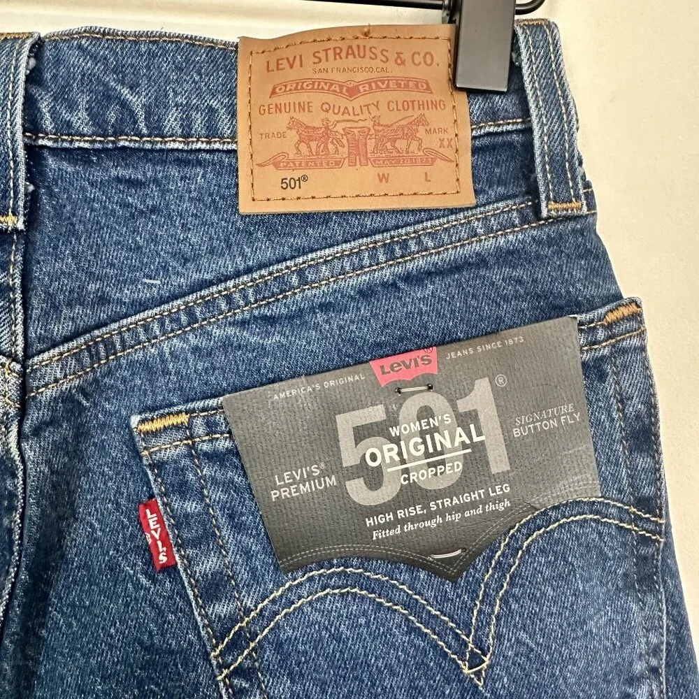 NWT Levi's 501 Original Cropped Raw Hem High Rise Straight Leg Jeans - Size 24 - Image 8