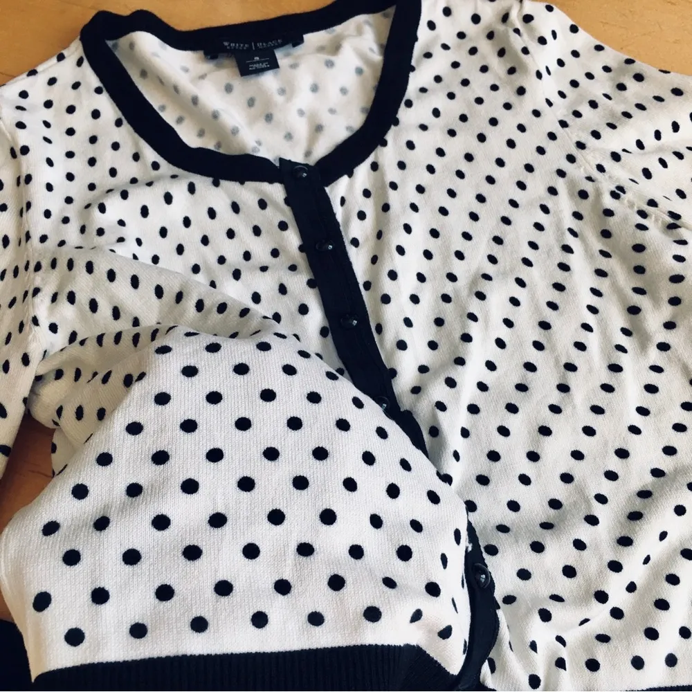 White House Black Market Polka Dot Snap Button Cardigan, Black, White, Size S - Image 7