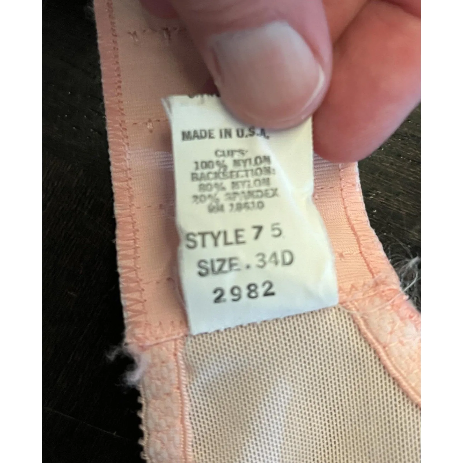 Mary Jane Bra Womens 34D Blush Pink Unlined Underwire Lace Made in USA Style 75 Size undefined - Image 6