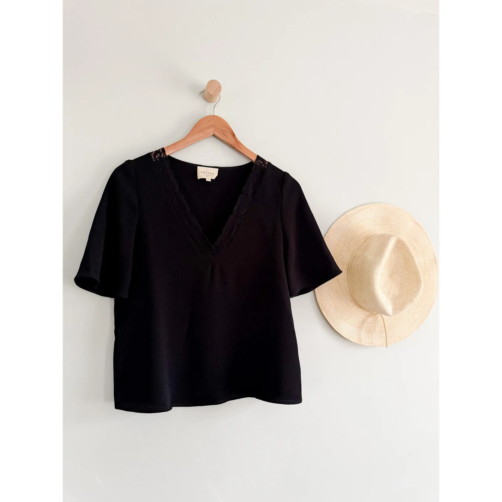 Sézane | Sylla Black Lace Trim Blouse | Sz XS - Image 3