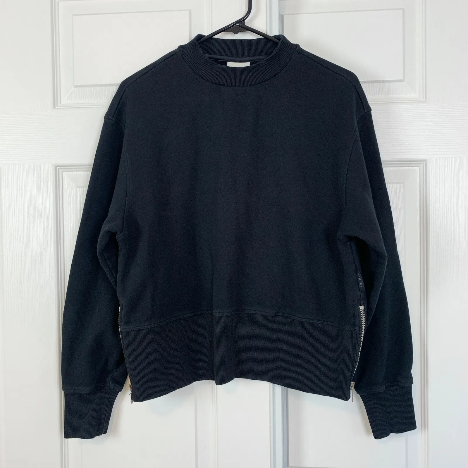 Varley Eton Crewneck Side Zipper Boxy Sweat Sweatshirt Black Size Small - Image 4