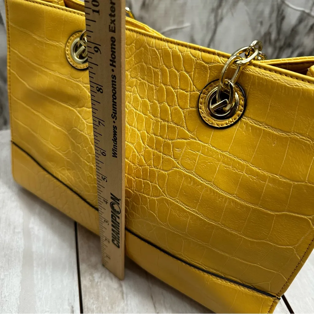 Anne Klein Vibrant Yellow Croc-Embossed Tote Gold Hardware Chain Handle Vibrant - Image 9