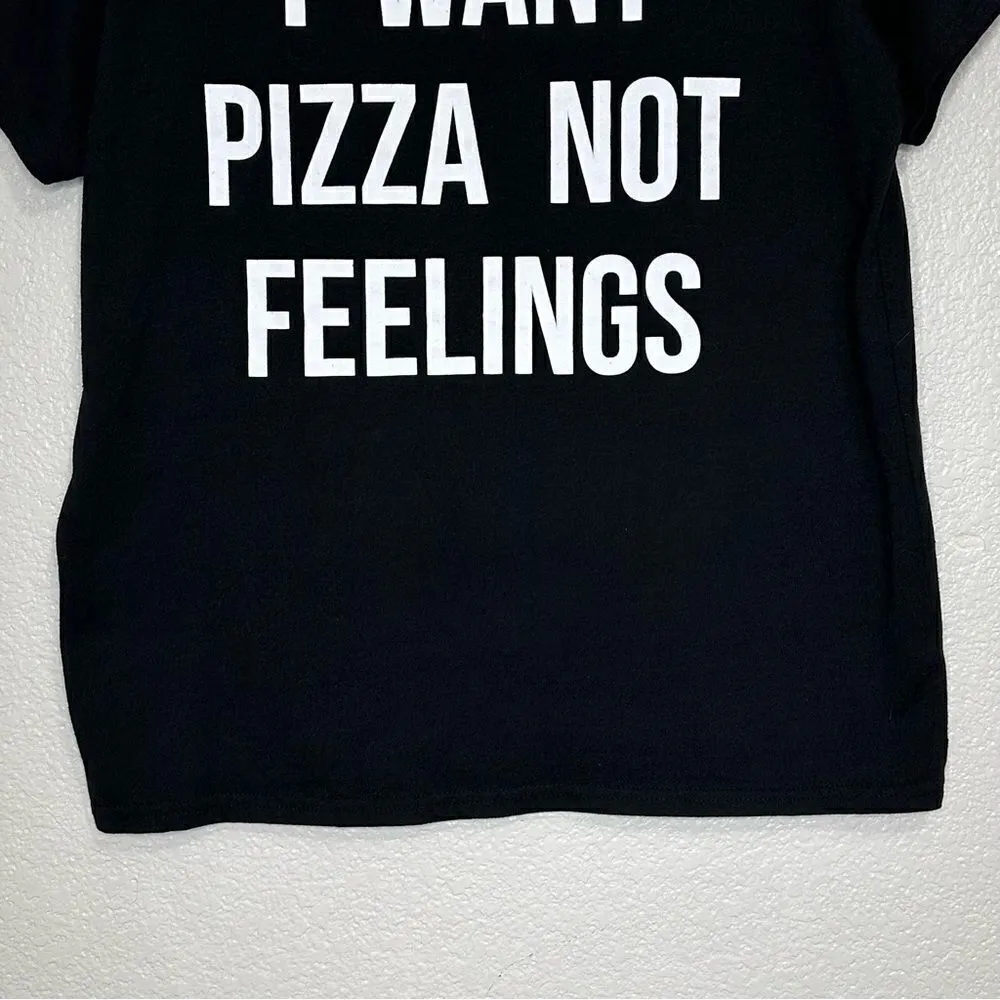 “I want Pizza not Feelings” Black Graphic Crewneck Short Sleeves Tee, Sz Large - Image 4