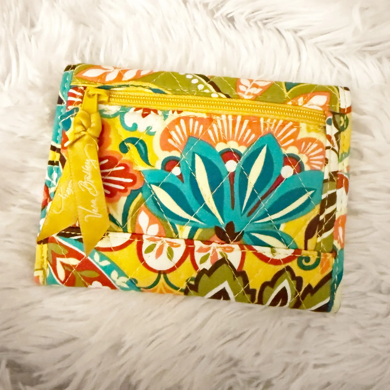 VERA BRADLEY | Provencal Euro Wallet Yellow Teal Red Multi Paisley Tri-fold - Image 3
