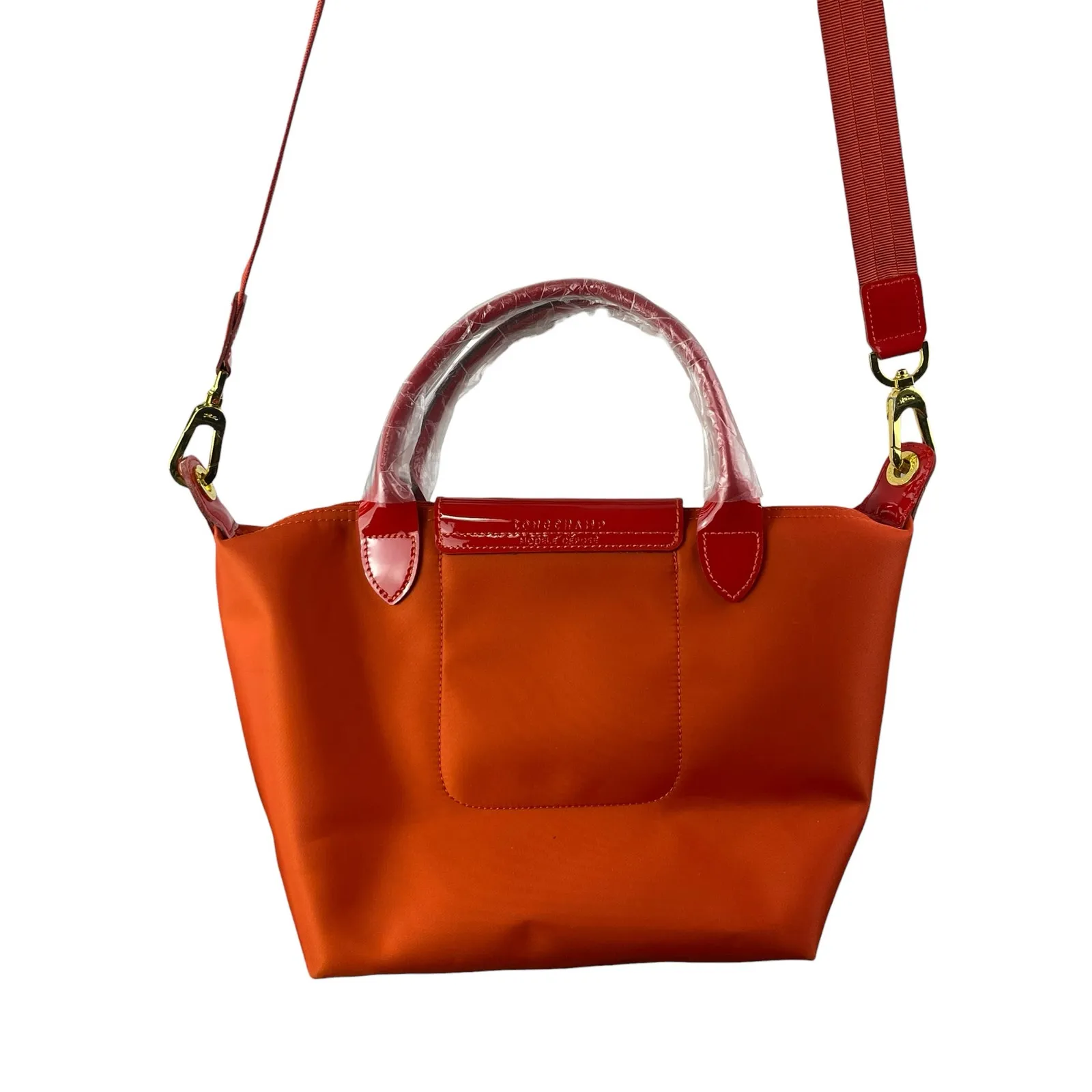 NEW Longchamp LE Pliage Orange Gold Accent Cross Body Shoulder Handbag One Size - Image 6