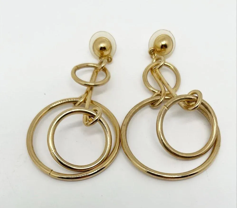 Lot of 2 Pairs Vintage 90s Gold Tone Dangle Drop Earrings Pierced - Image 3