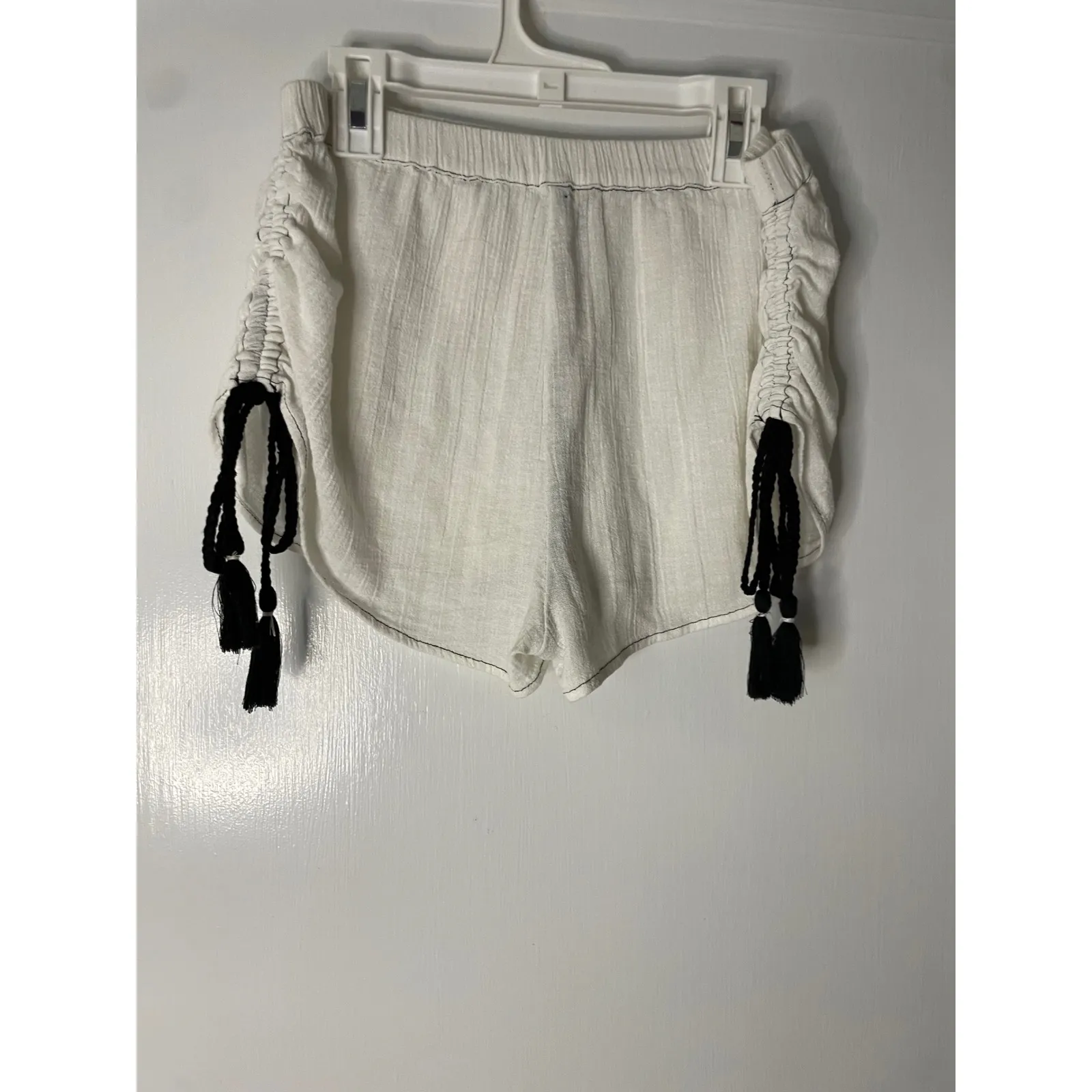 Free People Cream White Tassel Shorts‎ Elastic Waist Boho Summer Womens - Image 3
