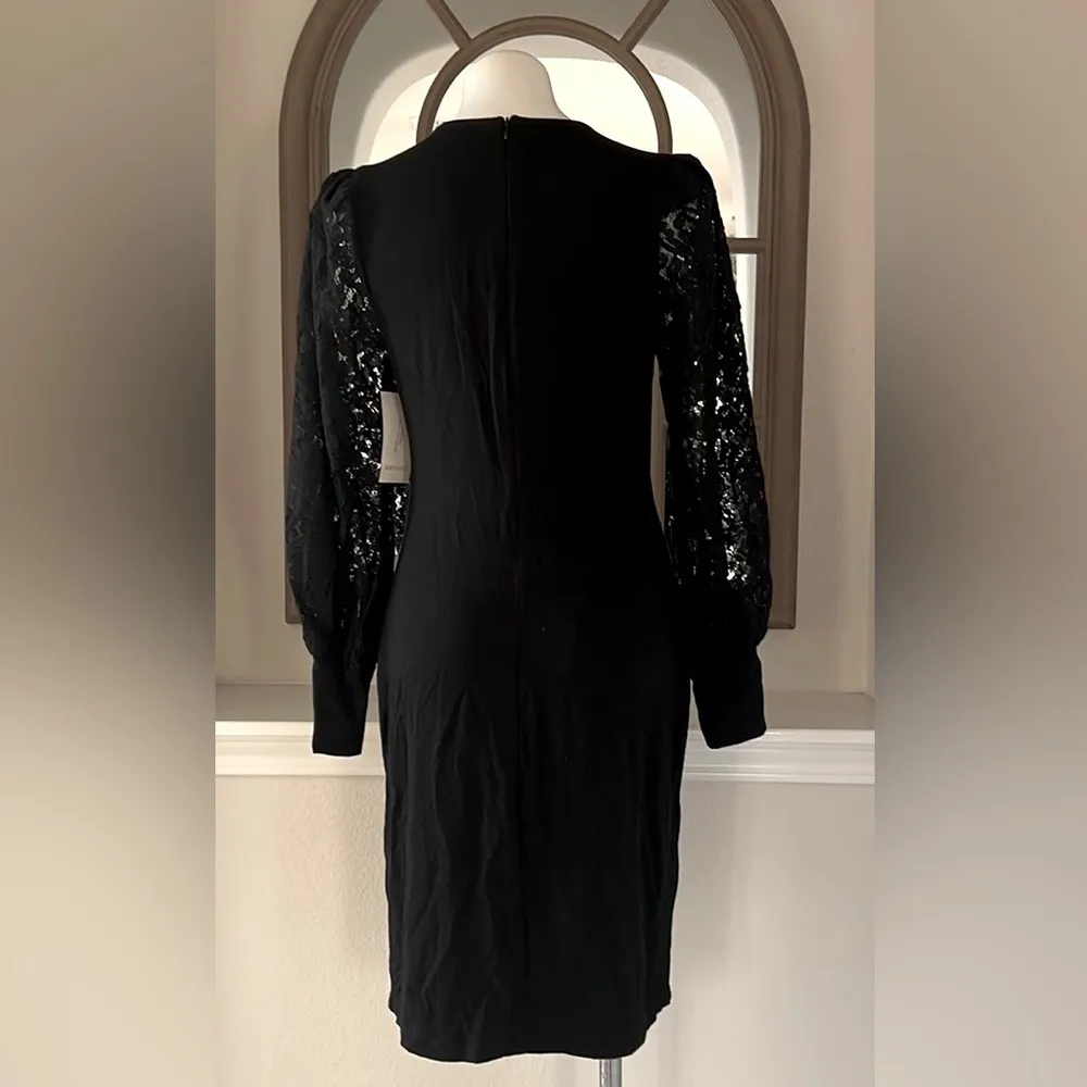 Karen Kane Lace V-Neck Midi Dress w/Lace Sleeves in Black, Size S New w/Tag $158 - Image 10