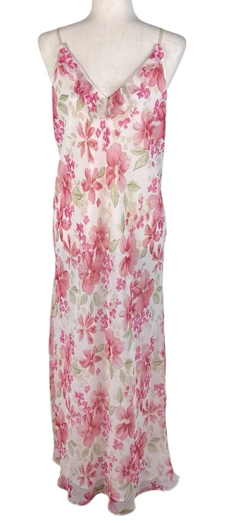 Vintage 90s Y2K Valerie Stevens Maxi Slip Dress Size Large Pink Floral Fairycore - Image 1