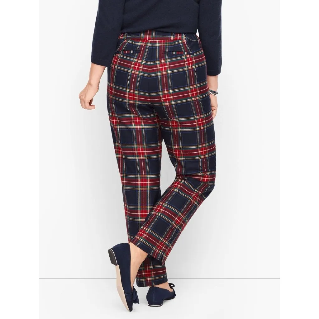 Talbots Greenwich Dashing Plaid Wool Blend Wide Leg Pants 20 W Navy Red Tartan - Image 2