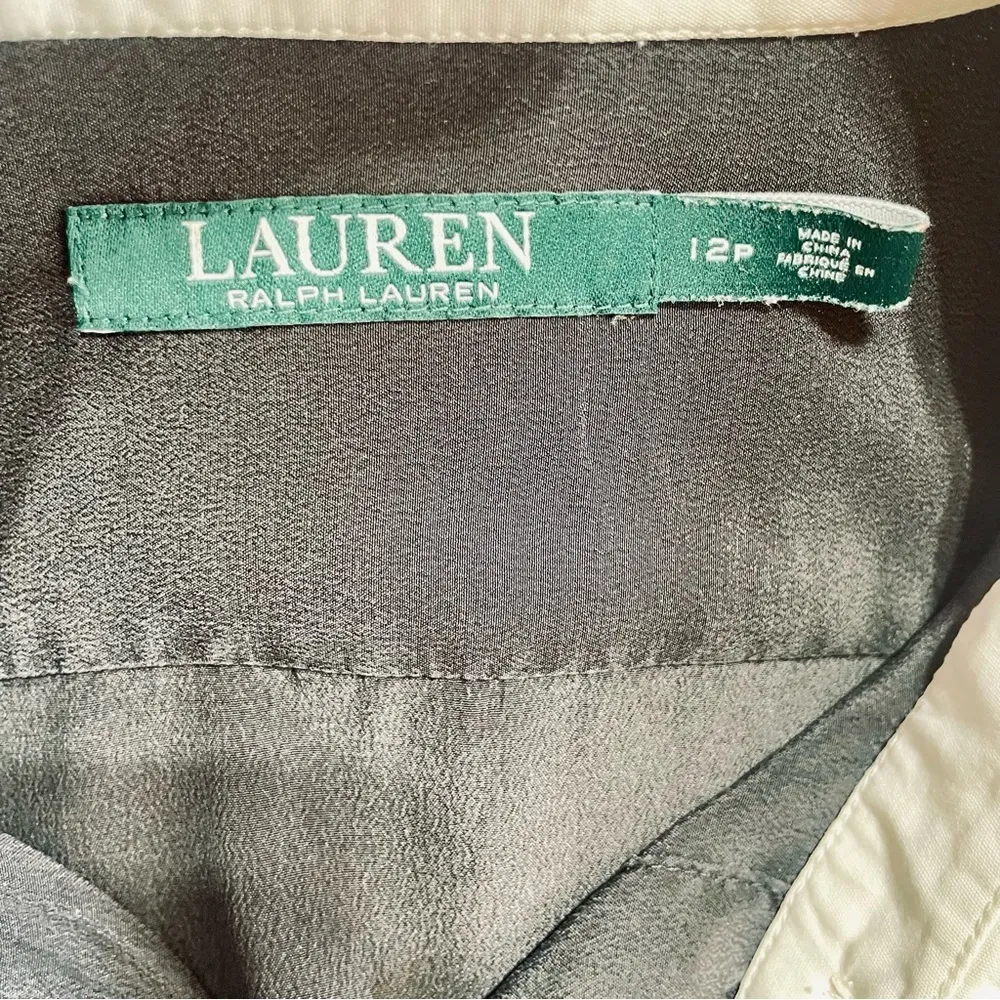 Lauren Ralph Lauren Classic Fit Two-Tone Black and White Silk Shirt size 12P - Image 7