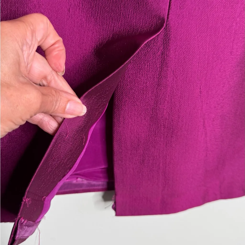 Vintage Badgley Mischka Two-Piece Suit Satin Blend Magenta Blazer Skirt Size 10 - Image 4