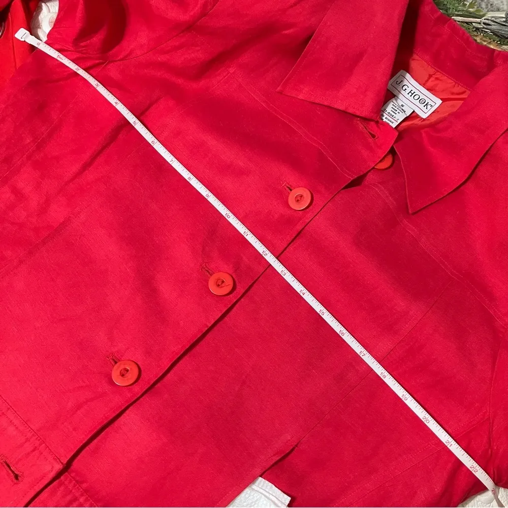 JG Hook Candy Apple Red Women Vintage Linen Blazer size 12 EUC - Image 6