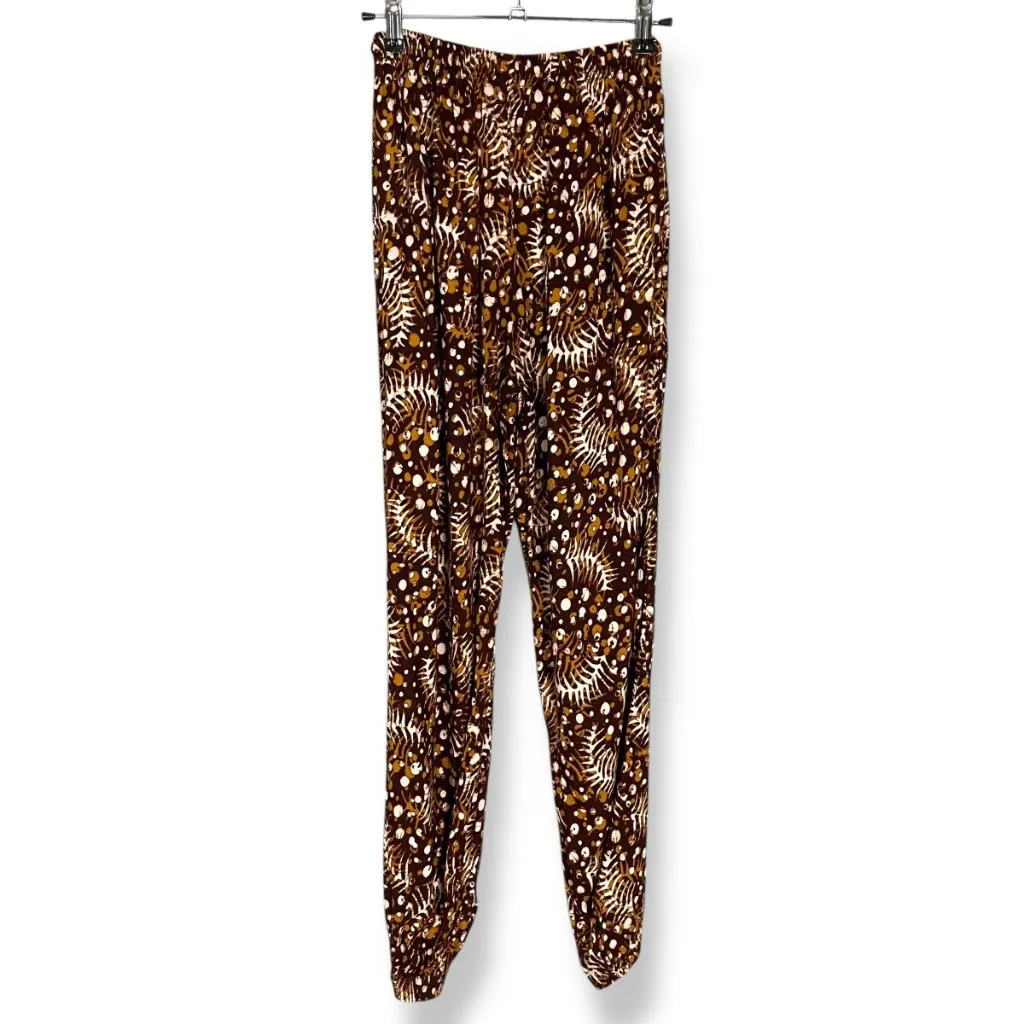 Batik Lounge Pants Brown Abstract Pattern Stretch Waist Ankles Boho Hippie‎ - Image 2