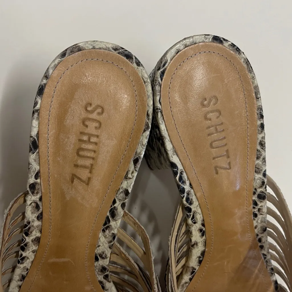 Schutz Python strappy block heeled sandals.  Size 10 - Image 3
