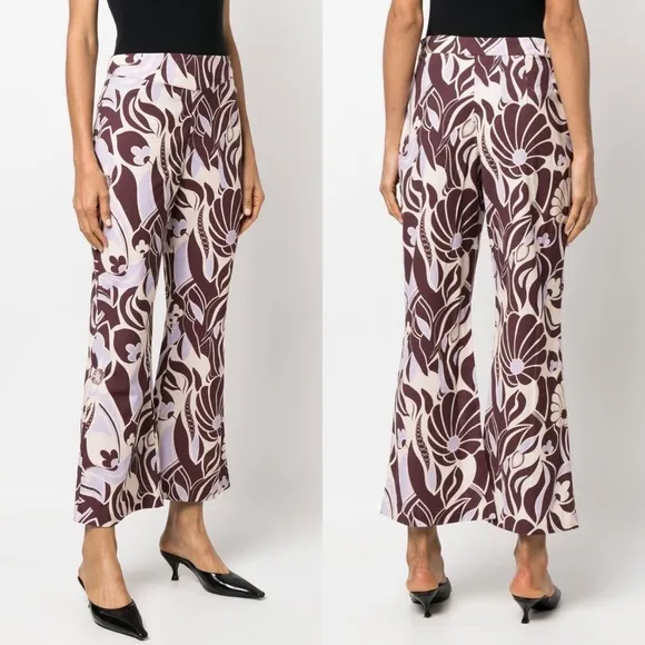 NEW NWT RIXO Mumbai Flared Print Trousers Chocolate Abstract Shell Multiple Size 6 - Image 2