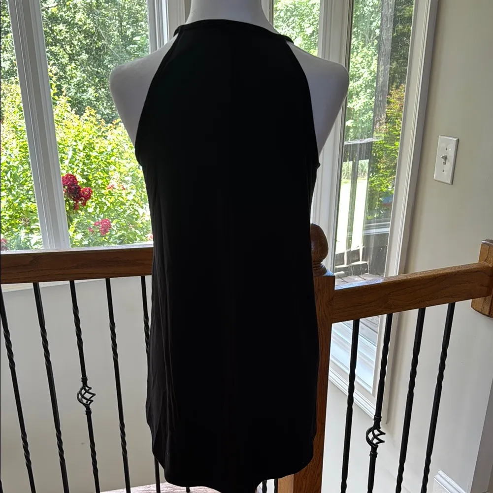 Zenana Boutique Black Lace Tank Top relaxed flowy M cutaway high neck - Image 4