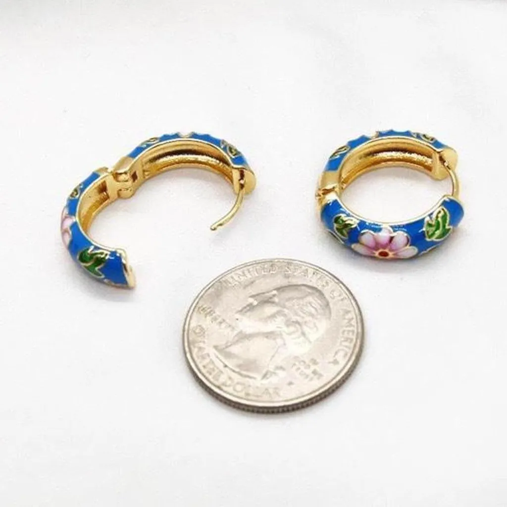 Blue Cherry Blossom Flower Hoops - Image 3