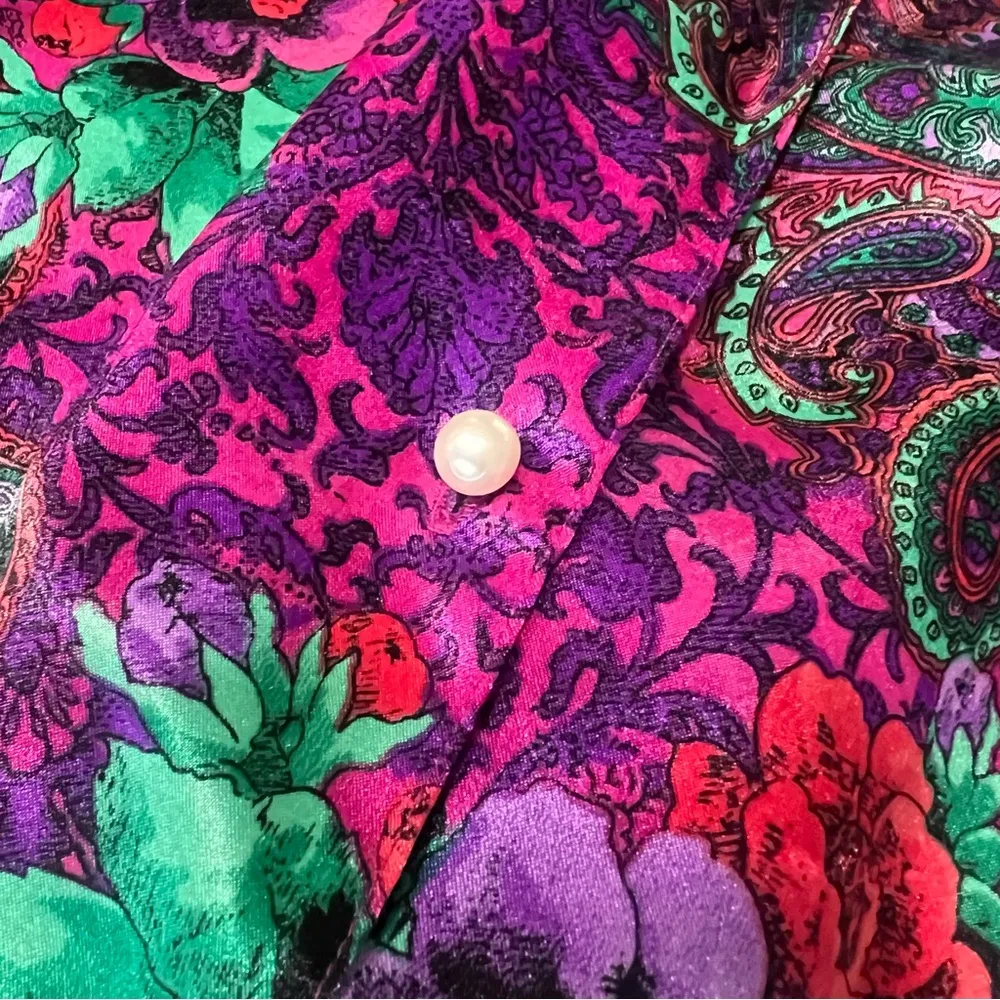 Vintage Victoria’s Secret Gold Label Satin Pajama Night Sleep Shirt M/L Floral - Image 3