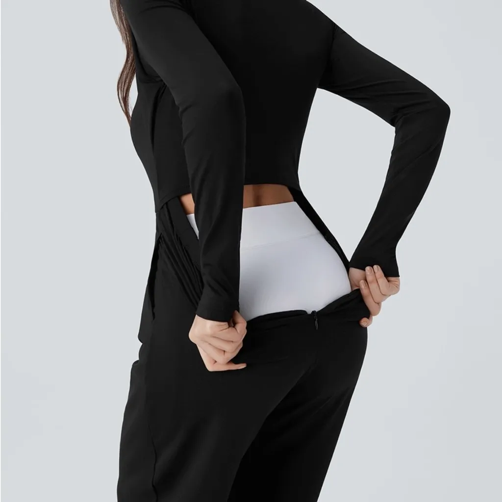 Halara Wine Red SculptKnit V Neck Sleeveless Ruched
Pocket Jumpsuit, Easy Peezy - Image 4