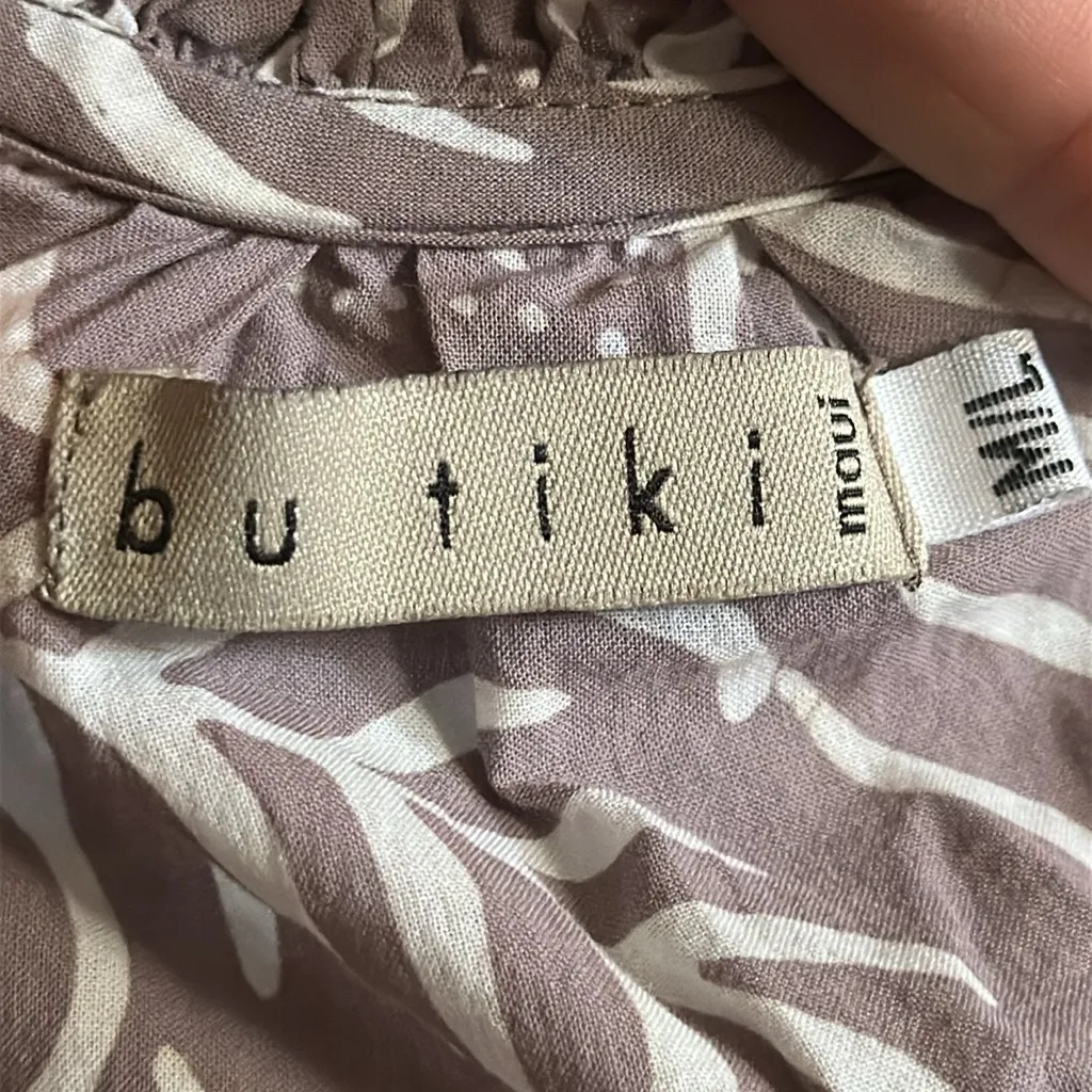 Bu Tiki Maui Noelani Anthurium Short Tunic Dress Tie Belt Brown White M/L Cotton Size undefined - Image 9