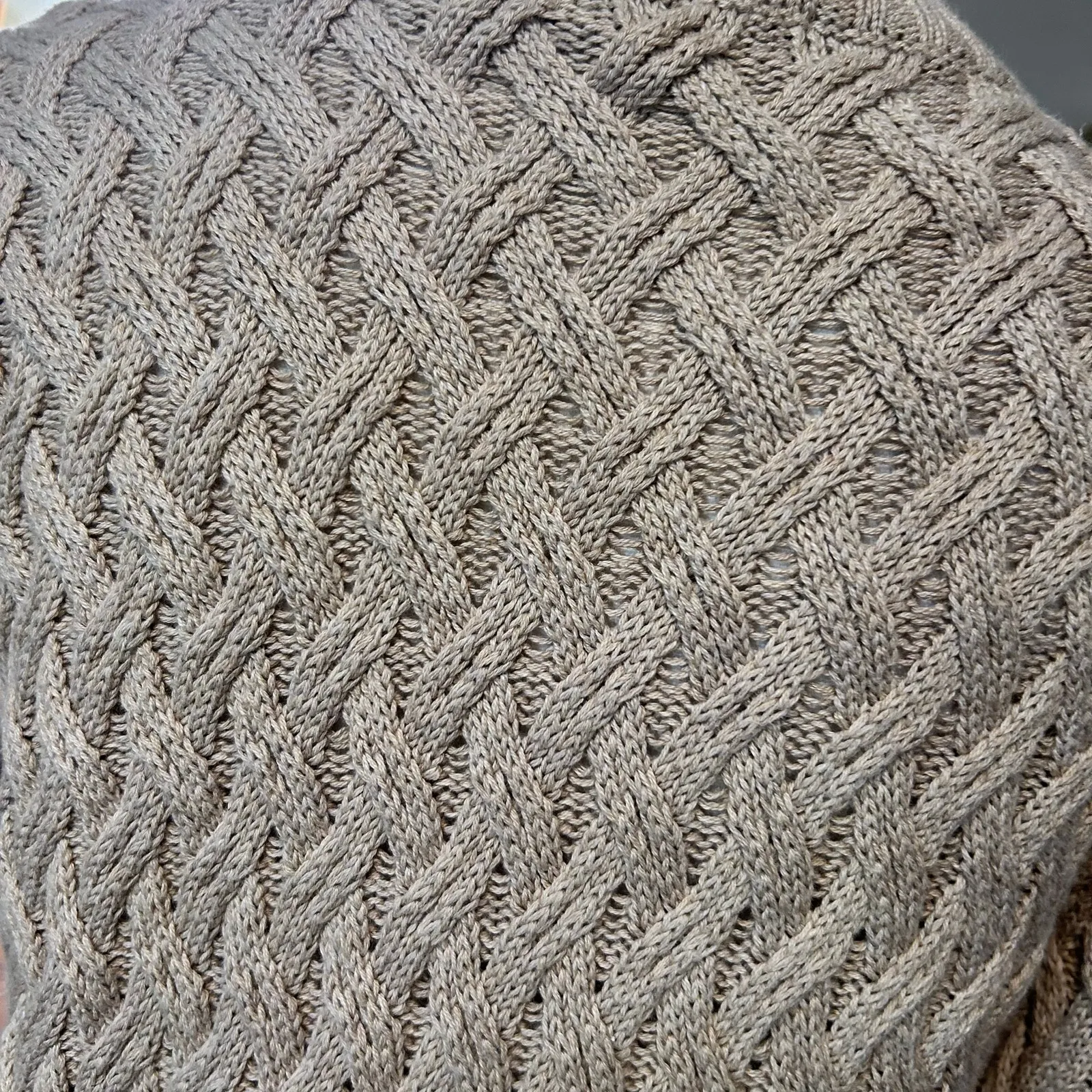 Jeanne Pierre Sweater Knit Tunic Basketweave Tan Medium Pockets 100% Cotton Boho - Image 6