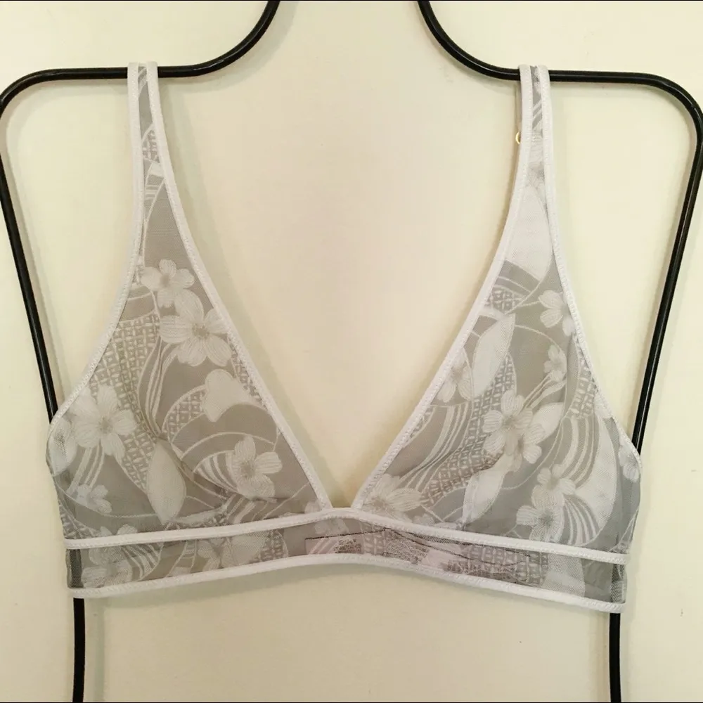 Victorias Secret Sheer Mesh unlined wire free gray floral bra bralette AB A B S - Image 37