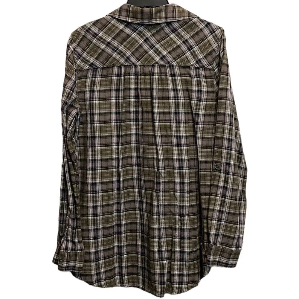 Aglow | Maternity Grey or Green Plaid Flannel Top Medium - Image 6