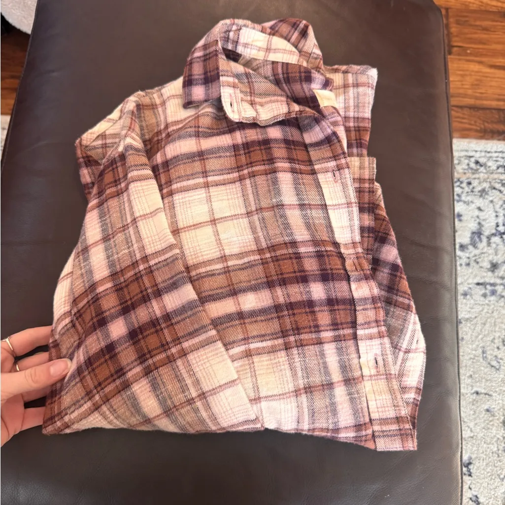 Altar'd State Pink and Brown Plaid Shirt - Image 4