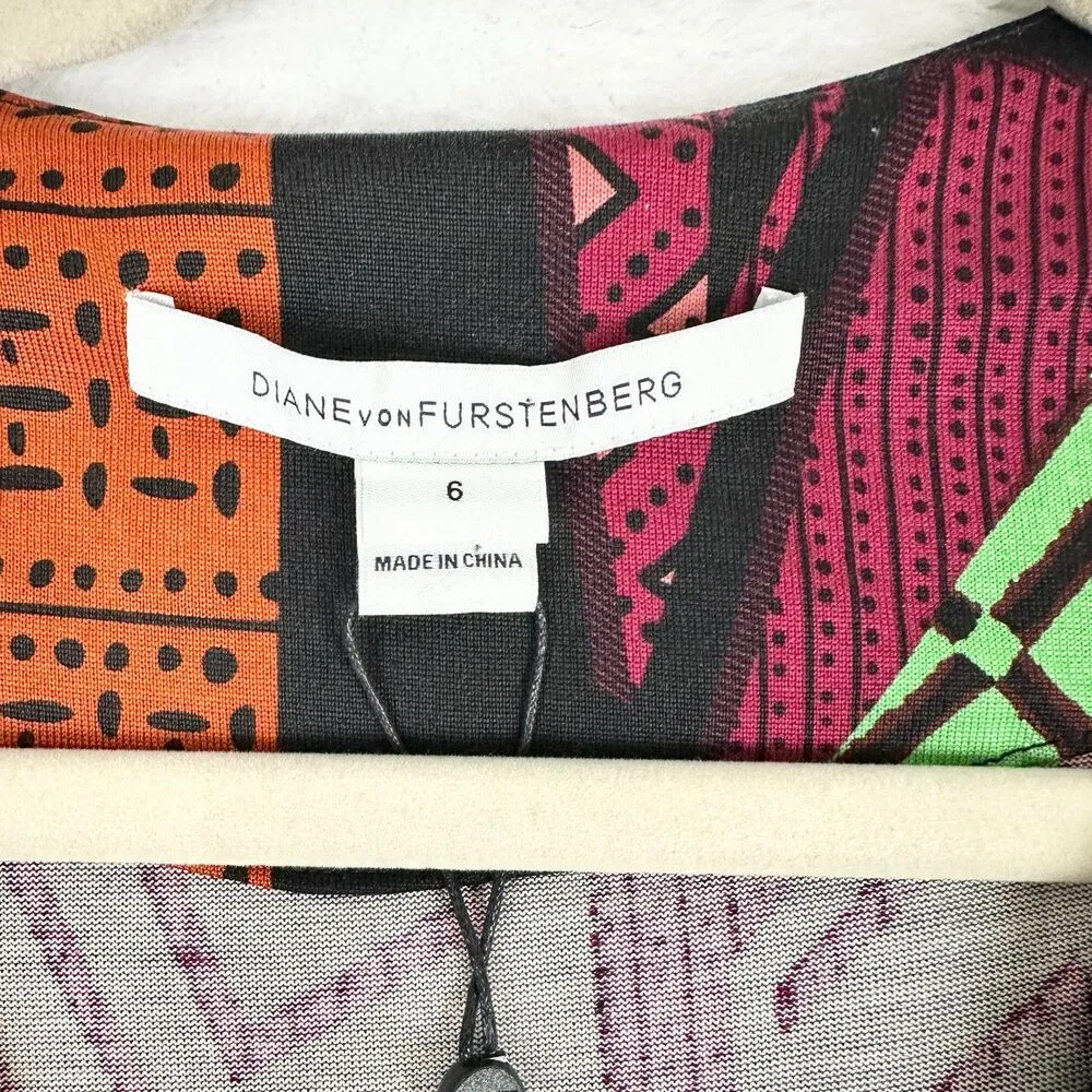 Rose Silk Dress Womens 6 Ethnic Collage Dot Diamond Print - Image 8