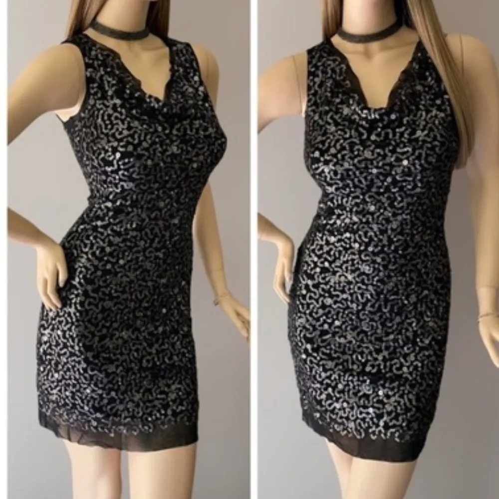 Max Studio  Black Silver Sequin Tank Mini Party Dress Size S - Image 5