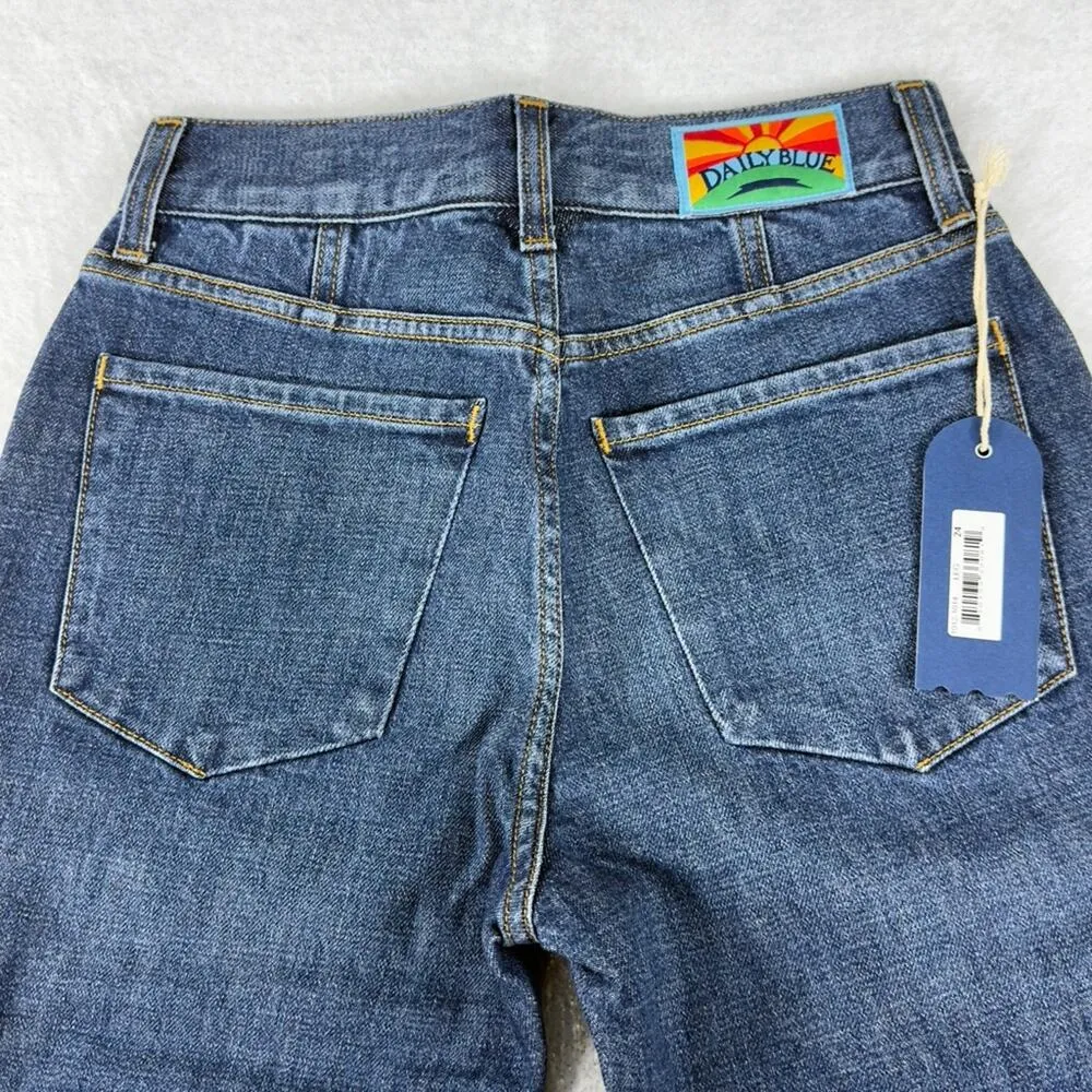 Daily Blue By AG Manya Jeans Straight Leg High Rise Dark Legacy Wash Size 24 NEW - Image 8