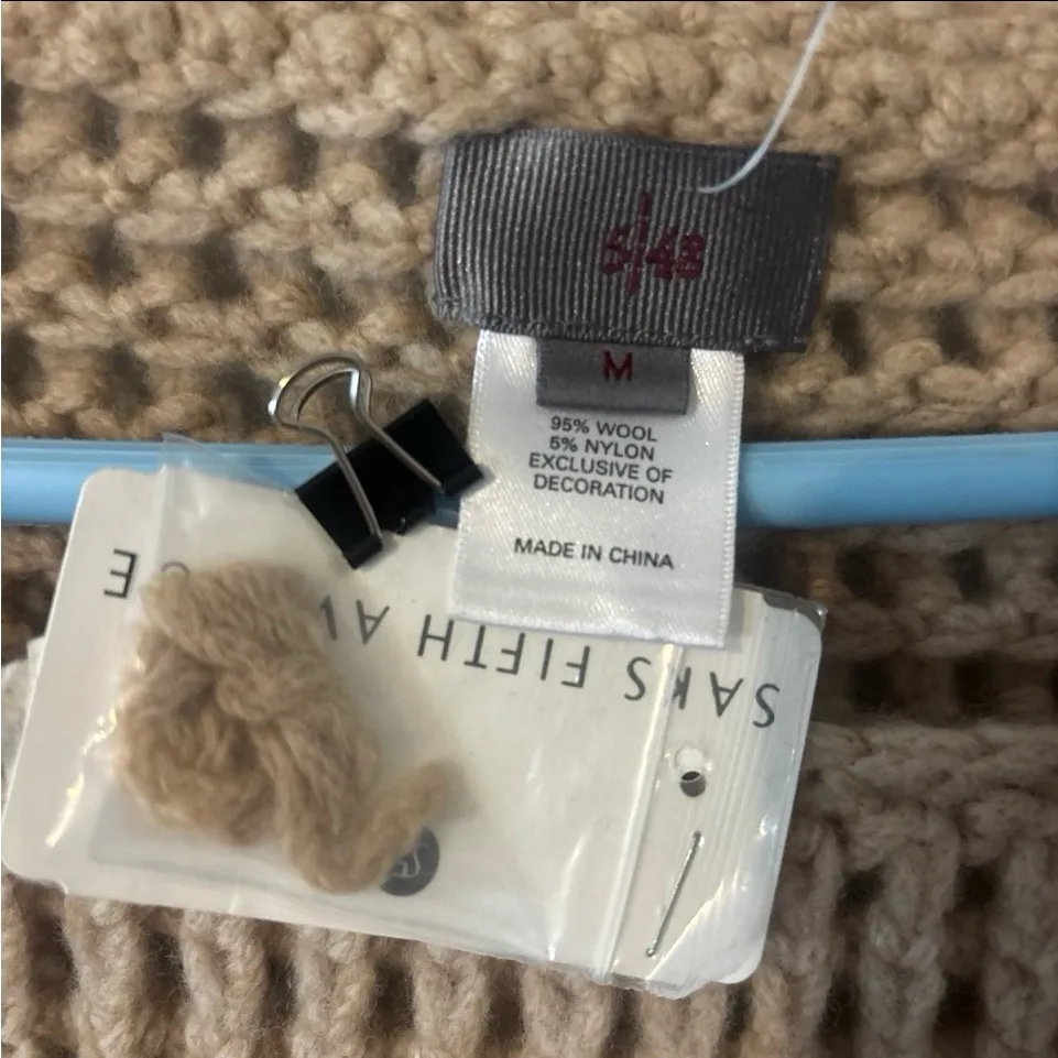 Saks Fifth Avenue Tan Knit Sweater with Ribbon Detail - Image 4