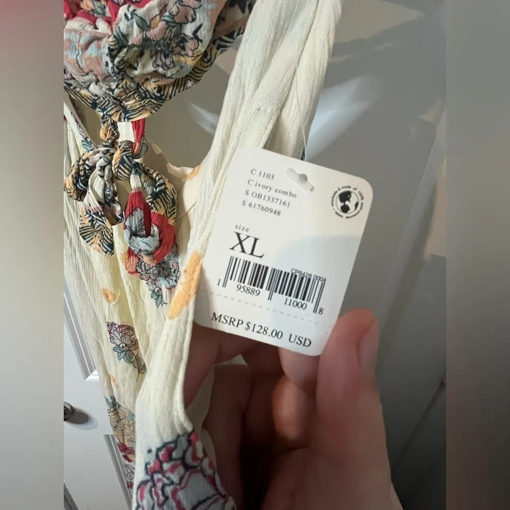 FREE PEOPLE Bali Birds Of Paradise Jumpsuit in Ivory Combo Palazzo PantNWT Sz XL - Image 15