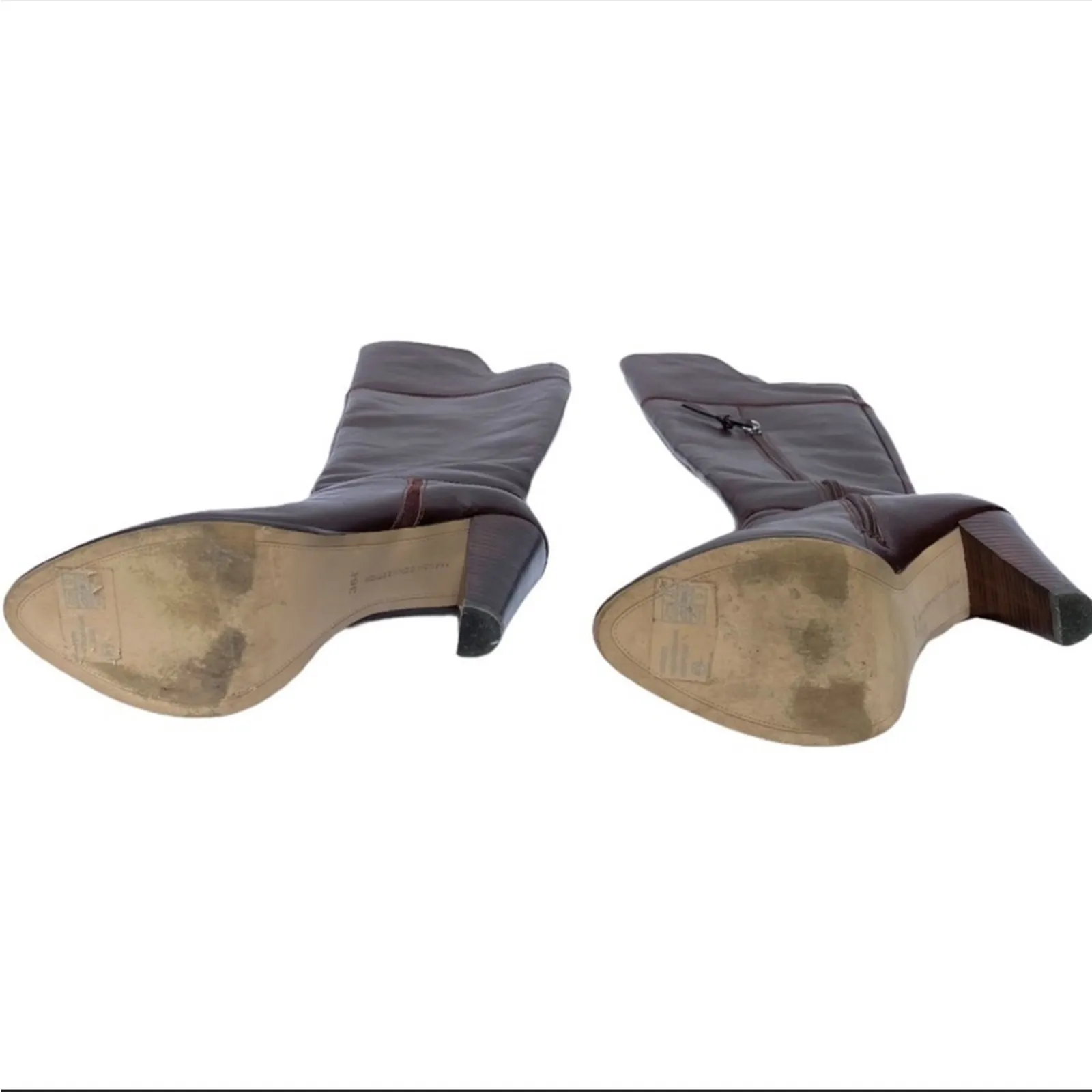 French Connection 5.5 Boots Tall Heel Leather Over Knee Brown Winter Suede 36.5 - Image 15