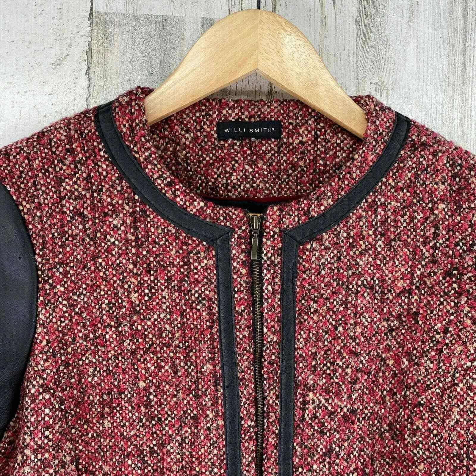 Willi Smith Blazer Jacket Women Small Pink Faux Leather Sleeves Full Zip Pockets - Image 3