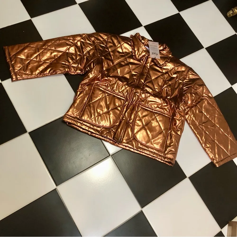 NWT Tach Geo Quilted Puffer Coat Metallic Bronze Copper Jacket Cottagecore sz L Gold Size L - Image 5