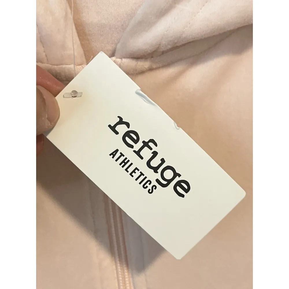 Refuge Hoodie Jacket Womens M Pink Velour Velvet Full Zip Rinestone LOVE NEW - Image 10