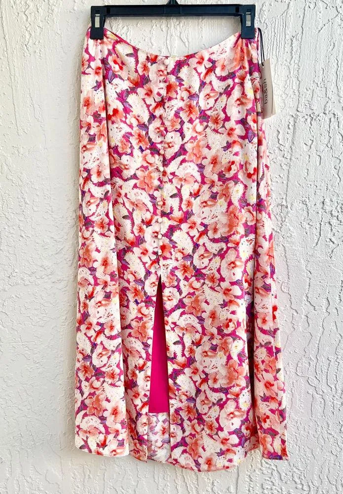 NWT ba&sh Dalenda Floral High Waisted Midi Flared Skirt Fushia Women's 36 / S - Image 8