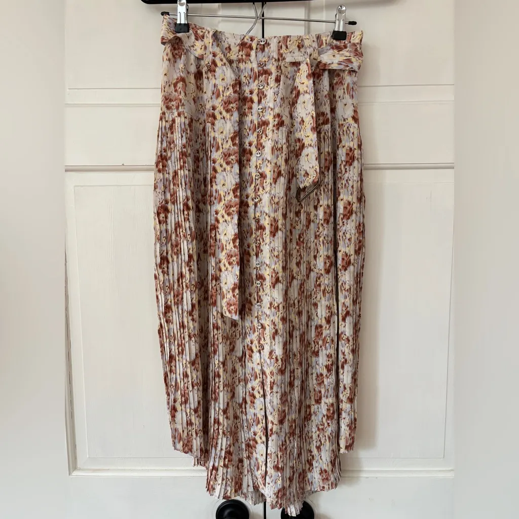 NEW ULLA JOHNSON Charline Floral Pleated Midi Skirt Belted NWT Size 2 100% Silk - Image 4