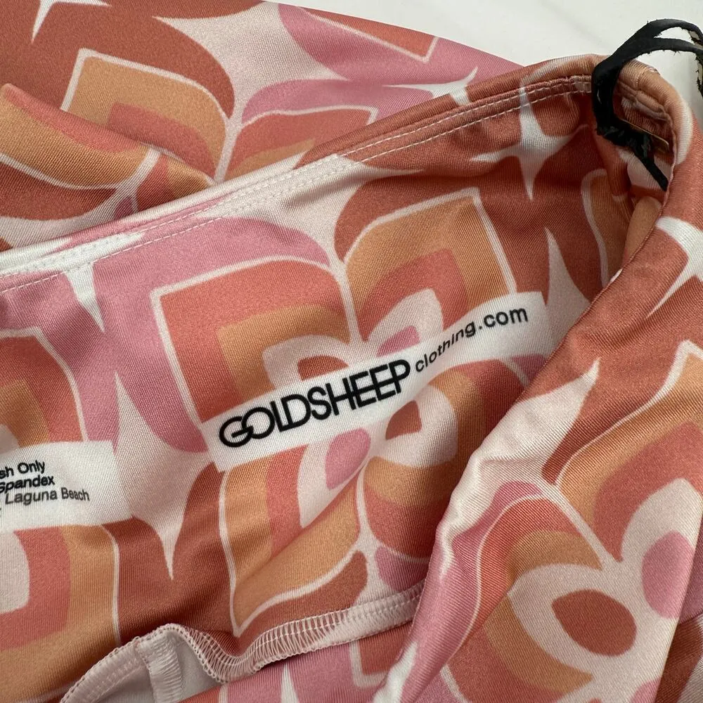 GOLDSHEEP Leggings SZ Medium Tone It Up TIU Collab Retro Print Pink Orange NWT - Image 7