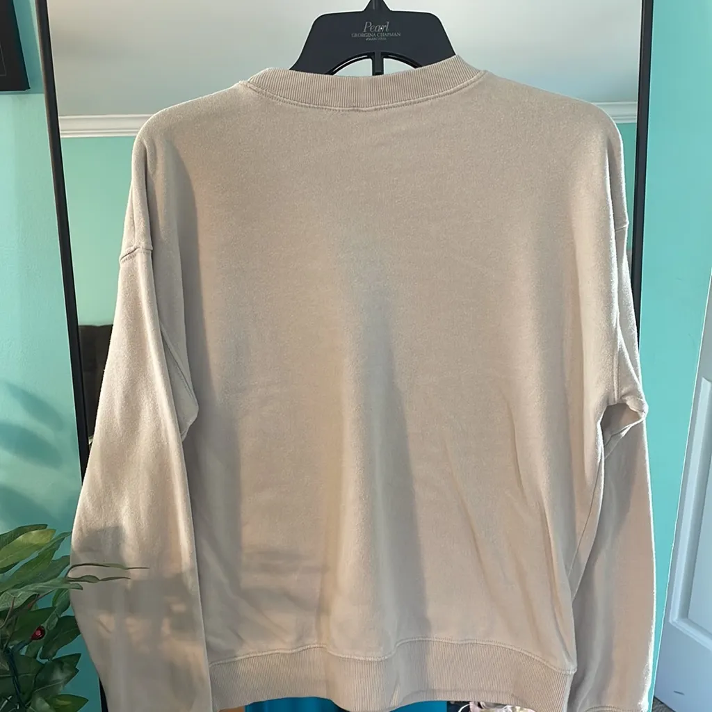 H&M Divided‎ Sweatshirt Love Embroidered Beige Crewneck Pullover Women Size M Tan Size M - Image 4