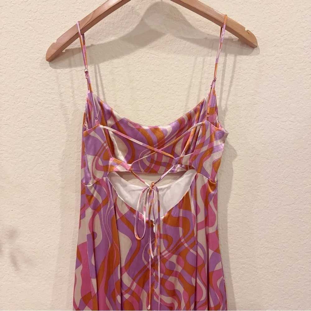 ASTR Chelsi Midi Satin Dress in Purple Pink Rust Size Small NWT - Image 5